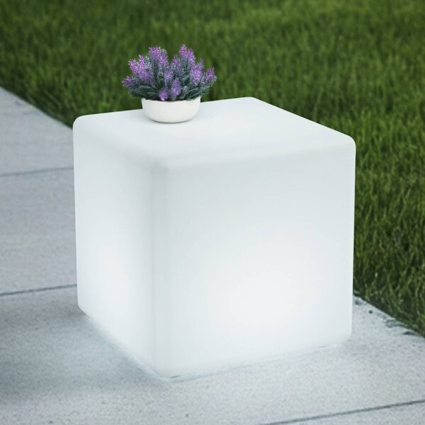 Lindby Akumulátorové LED venkovní světlo Cubara, RGB, kostka, plast, stmívatelný, Bílá / opál, Plast, Moderní