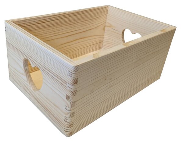 Dřevěný úložný box SRDCE s úchyty 30×20×13 cm, česká výroba