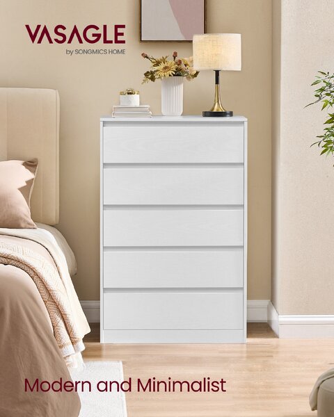 VASAGLE Komoda KAYLIN 5 zásuvek 60 x 97 x 40 cm bílá