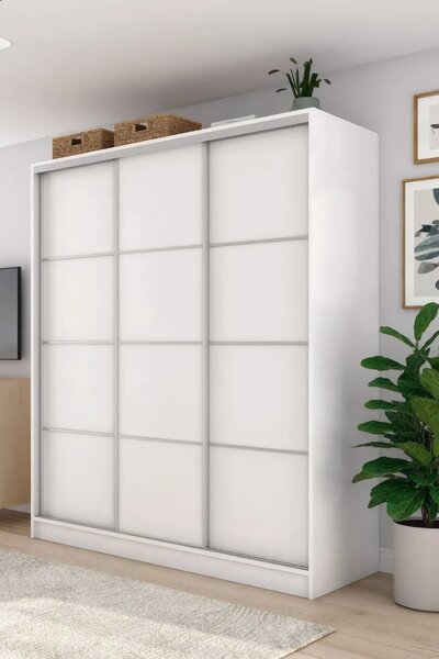 Šatní skříň LITOLARIS 150 bez zrcadla, se 4 šuplíky a 2 šatními tyčemi, bílý mat