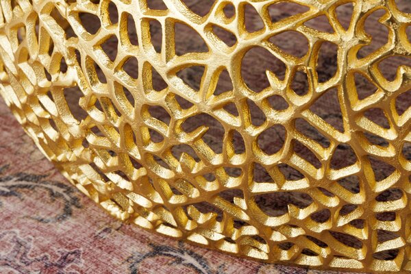 Konferenční stolek LEAF 75cm zlatý s deskou z akáciového dřeva