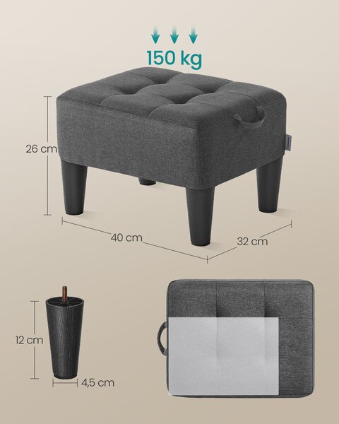 SONGMICS Čalouněný taburet nosnost 150 kg šedá černá