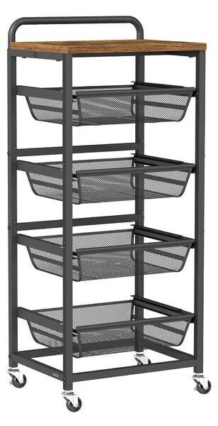 VASAGLE Servírovací pětipatrový vozík s výsuvnými košíky 40 x 95 x 32 cm černá hnědá