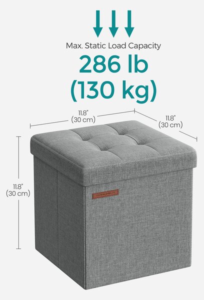 SONGMICS Taburet SQUARE s úložným prostorem 30 x 30 x 30 cm světle šedá