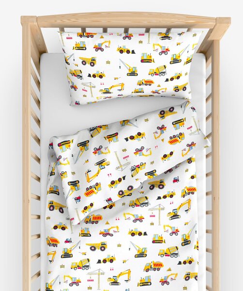Goldea dětské bavlněné povlečení do postýlky - nákladní auta a bagry 100 x 135 a 40 x 60 cm