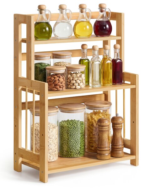 SONGMICS Stojan na koření třípatrový stolní organizér bambusový 41 x 53 x19 cm béžová