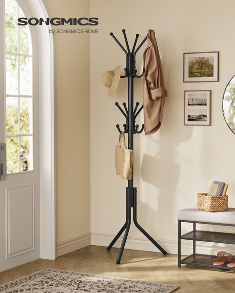 SONGMICS Věšák na kabáty kovový 175 cm 16 háčků černá