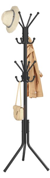 SONGMICS Věšák na kabáty kovový 175 cm 16 háčků černá