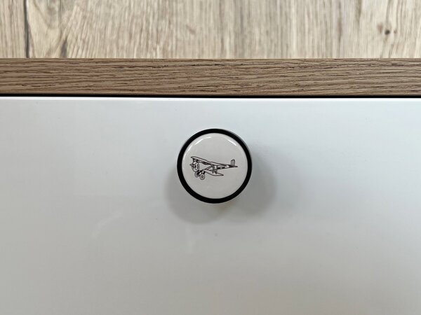 In-Design Nábytková knopka Bianco černá, motiv letadlo V33