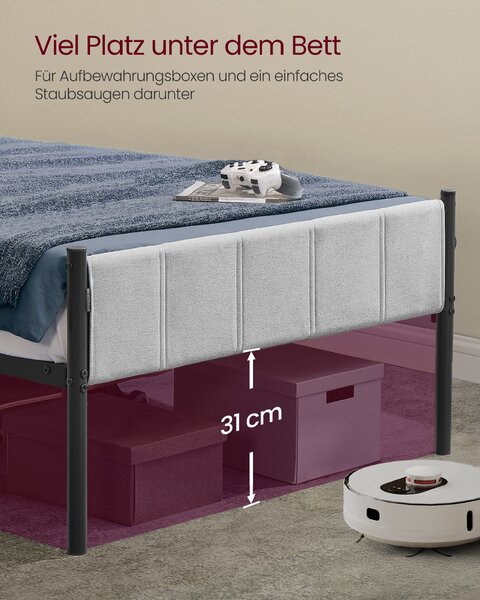 VASAGLE Rám jednolůžkové postele 90x200 cm s čalouněným čelem šedá