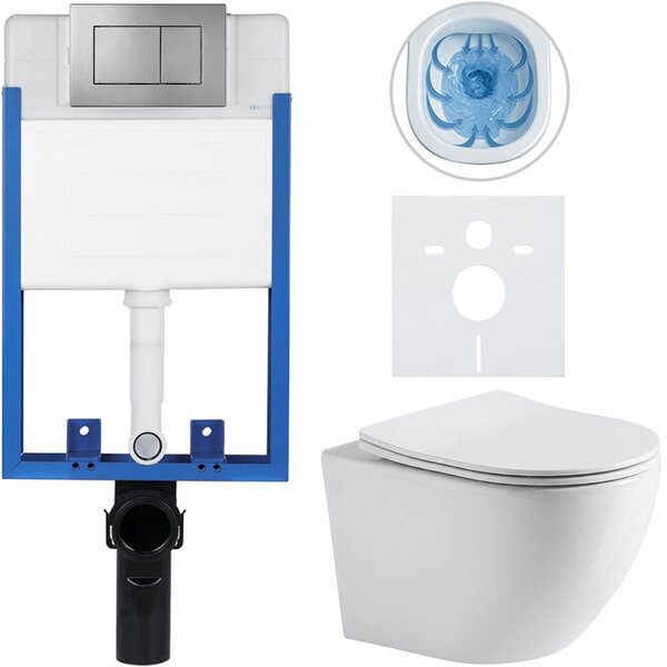 Kompletní WC set Profi/Cesso - bílá lesklá - WC tlačítko Classic/Tmavě šedá - pro zazdění - 49x36 cm - 051749
