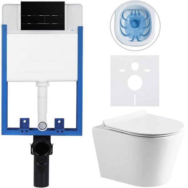 Kompletní WC set Profi/Carlito - bílá lesklá - WC tlačítko Line/Černá lesklá - pro zazdění - 48,5x36,5 cm