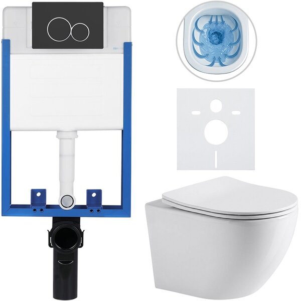 Kompletní WC set Profi/Cesso - bílá lesklá - WC tlačítko Duo/Černá matná - pro zazdění - 49x36 cm - 8050BD84208