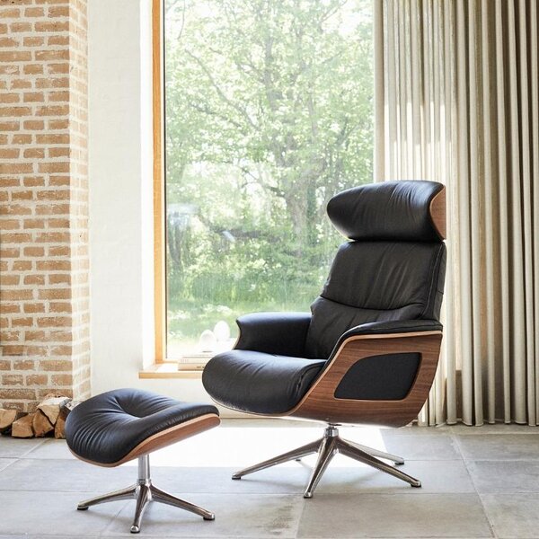 Černé kožené lounge křeslo FLEXLUX CLEMENT MEDIUM