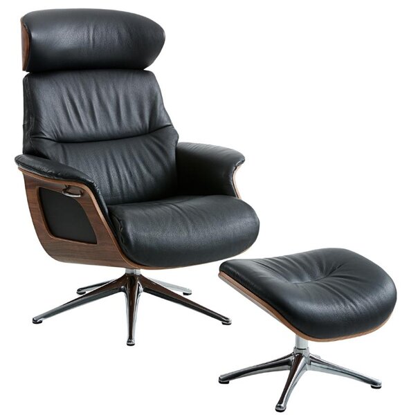 Černé kožené lounge křeslo FLEXLUX CLEMENT MEDIUM