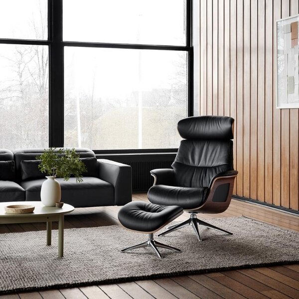 Černé kožené lounge křeslo FLEXLUX CLEMENT MEDIUM