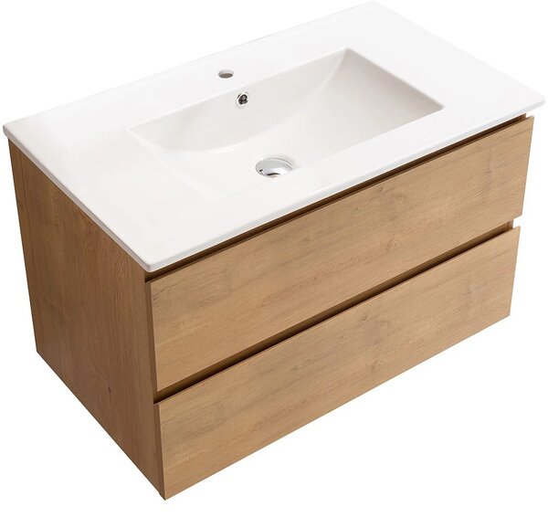 Koupelnová skříňka Carole + keramické umyvadlo Todo - dub medový - 101x50x46,5 cm
