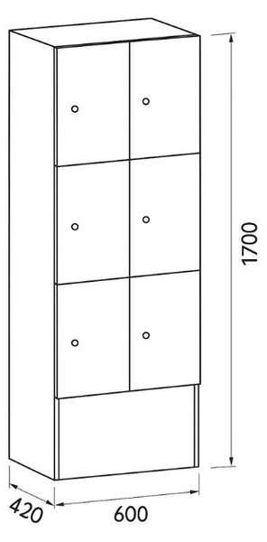 Dřevěná odkládací skříňka S5 s úložnými boxy, 6 boxů, 1700 x 600 x 420 mm, cylindrický zámek, ořech