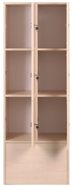 Dřevěná odkládací skříňka S5 s úložnými boxy, 6 boxů, 1700 x 600 x 420 mm, cylindrický zámek, ořech