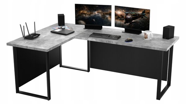 Rohový pc stůl Vintid (světlý beton)