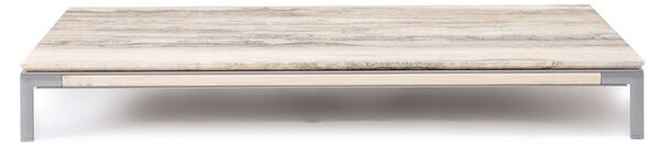 Ethimo Konferenční stolek Baia, Ethimo, čtvercový 150x90x20 cm, rám lakovaný hliník barva Silver, dřevo Accoya, deska kámen Travertino Silver