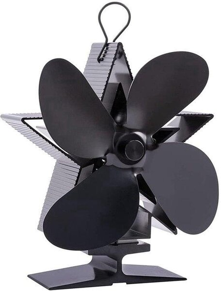 Ventilátor se 4 lopatkami, topný ventilátor poháněný teplem, cirkuluje teplý vzduch a šetří palivo, vhodný pro domácnost/sporáky na dřevo/krb (černý)