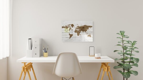 ALLboards METAL MB64_00103 Magnetická kovová tabule mapa světa ve světlých barvách 60x40 cm