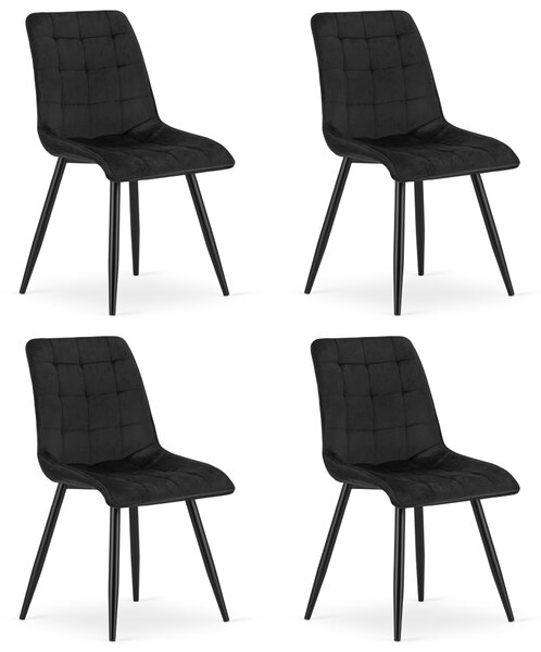 Leobert Split Set – jídelní set pro 4 osoby, polstrované sedací prvky, černý samet, nohy z černého kovu