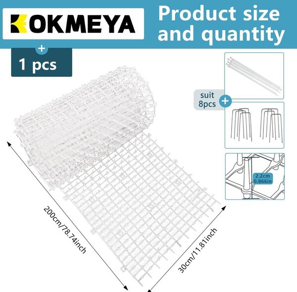 Odpuzovací rohož pro domácí zvířata - 190 x 28 cm - Bílá - s kolíky do země - Pro zahradu a dům