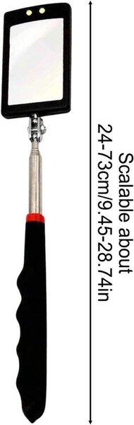 Inspekční zrcadlo Rozšiřovatelné - Teleskopické zrcadlo - Údržba auta - S LED osvětlením - 24-73 cm - Stříbrná