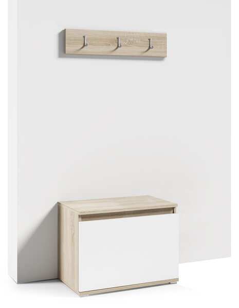 Botník s věšákem, 50 cm Barva dřeva: Sonoma/Bílá