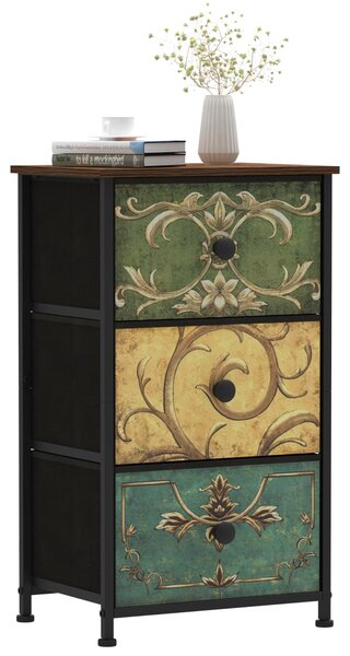 Komoda s šuplíky – komoda do ložnice – 3 šuplíky z textilu – 42 x 30 x 72 cm – vintage motiv