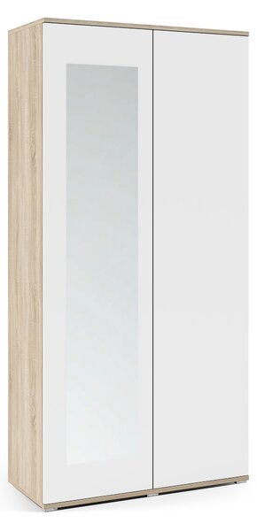Šatní skříň se zrcadlem, 90 cm Dekor dřeva: Bílá a sonoma - eTapik