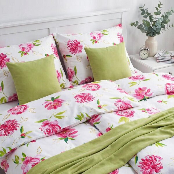 Povlečení FINO DESIGN flowers bílorůžová 140 x 220/70 x 90 cm