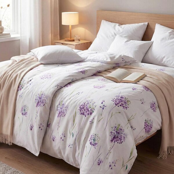 Povlečení SATÉN DESIGN wild garlic bílofialová 140 x 200/70 x 90 cm