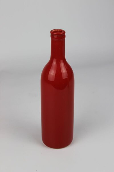 Červená keramická váza ve tvaru láhve 21cm