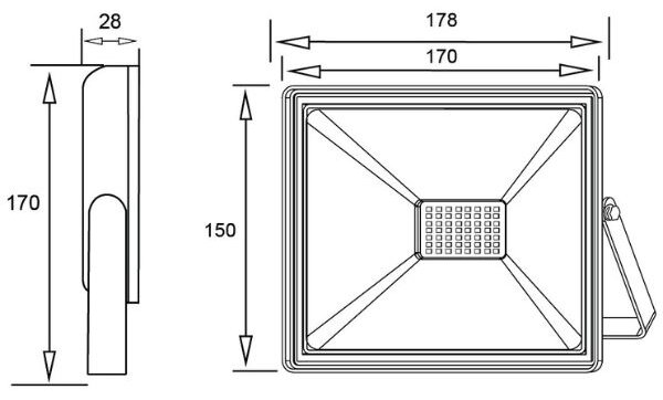 Ultratenký LED reflektor černý 50W 4000lm, denní barva světla