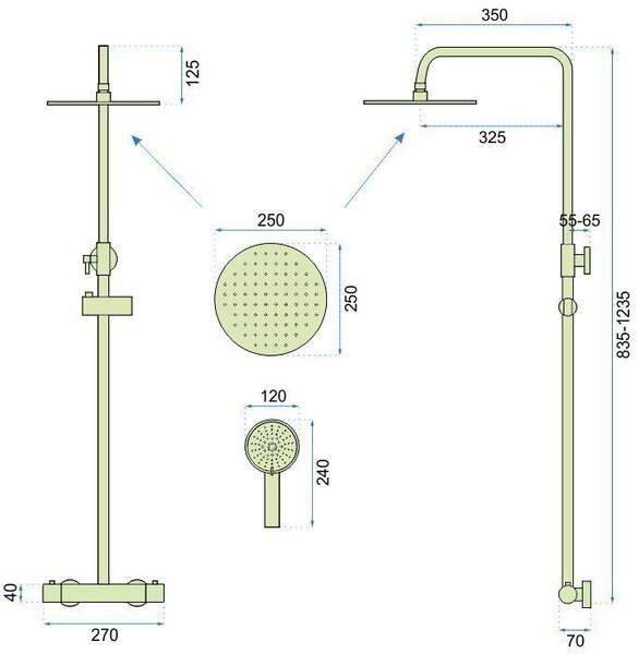 Rea Vincent, sprchový set s termostatickou baterií a dešťovou hlavicí 25cm, nikl matný, REA-P6603