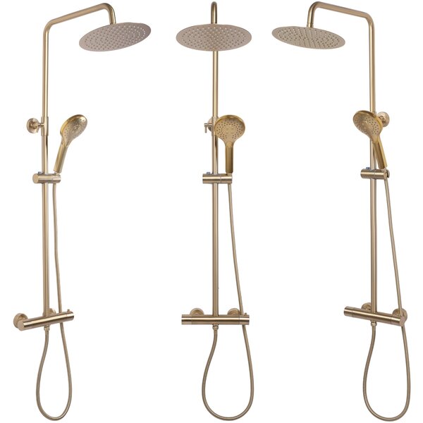 Rea Vincent, sprchový set s termostatickou baterií a dešťovou hlavicí 25cm, zlatá matná, REA-P6602