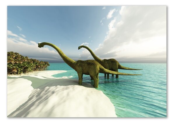 Foto obraz sklo tvrzené Dinozaury na pláži osh-19541737