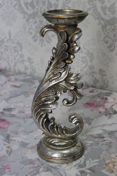 Starostříbrný patinovaný svícen baroko 36cm