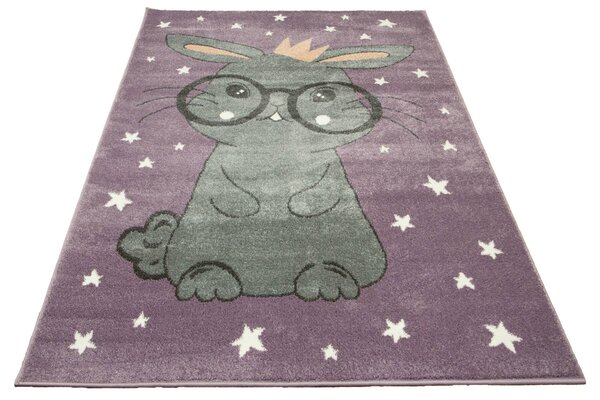Makro Abra Dětský kusový koberec Lima 9377C Králíček Hvězdičky fialový šedý Rozměr: 100x150 cm