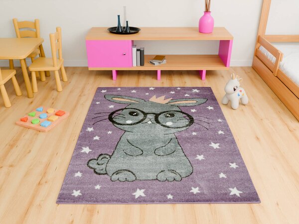 Makro Abra Dětský kusový koberec Lima 9377C Králíček Hvězdičky fialový šedý Rozměr: 100x150 cm