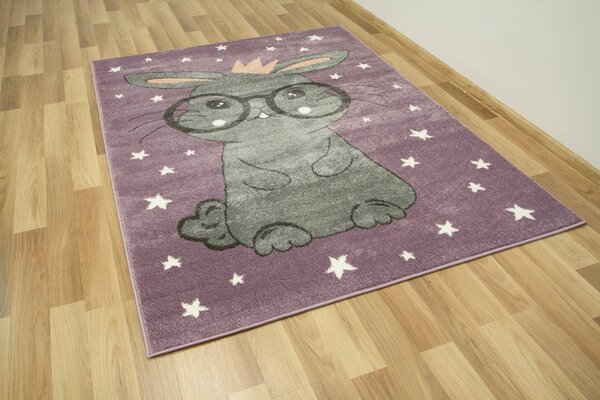 Makro Abra Dětský kusový koberec Lima 9377C Králíček Hvězdičky fialový šedý Rozměr: 100x150 cm