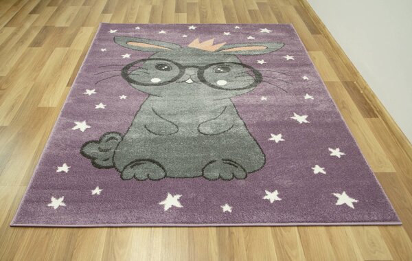 Makro Abra Dětský kusový koberec Lima 9377C Králíček Hvězdičky fialový šedý Rozměr: 100x150 cm