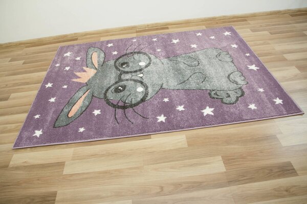 Makro Abra Dětský kusový koberec Lima 9377C Králíček Hvězdičky fialový šedý Rozměr: 100x150 cm