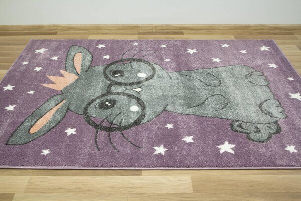 Makro Abra Dětský kusový koberec Lima 9377C Králíček Hvězdičky fialový šedý Rozměr: 100x150 cm