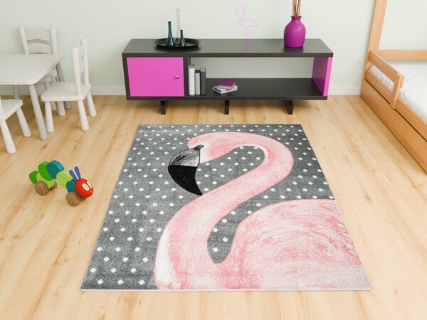 Makro Abra Dětský kusový koberec Lima 1206A Plameňák šedý růžový Rozměr: 120x170 cm