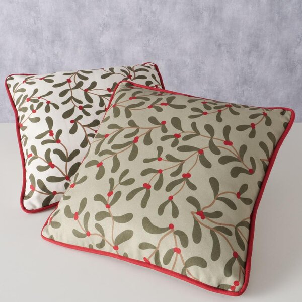 Boltze Home Collections Polštář Mistletoe zelený s motivem jmelí