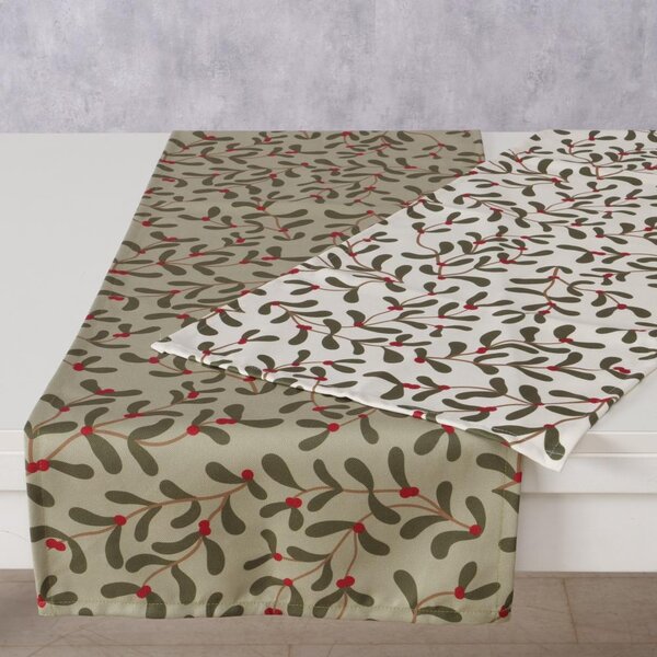 Boltze Home Collections Stolní běhoun Mistletoe bílý s motivem jmelí